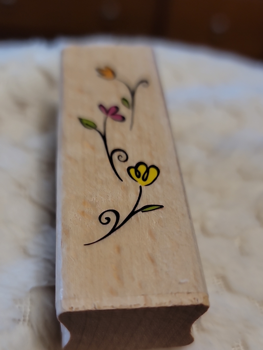 3 Flowers Wooden Rubber Stamp